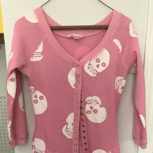 Baby pink button up Betsey Johnson skull dress - M